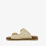 Leren dames slippers met studs goud