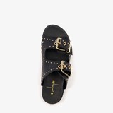 Leren dames slippers met studs zwart goud