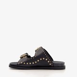 Leren dames slippers met studs zwart goud