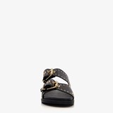 Leren dames slippers met studs zwart goud