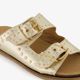 Leren dames slippers met studs goud