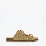 Leren dames slippers met studs beige