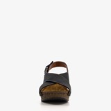 Leren dames sleehak sandalen zwart