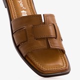 Leren dames slippers cognac bruin