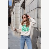 Dames sweater met smiley ecru groen