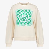 Dames sweater met smiley ecru groen