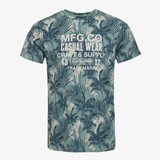 Heren T-shirt met bladeren print blauw