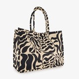Shopper tas met print beige zwart