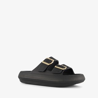 Dames badslippers met gesp zwart
