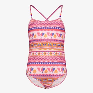 Osaga meisjes badpak roze oranje met print