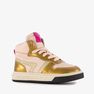 Groot hoge leren meisjes sneaker roze goud