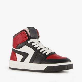 Groot hoge leren jongens sneakers rood zwart