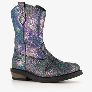 Braqeez leren meisjes western boots zwart metallic