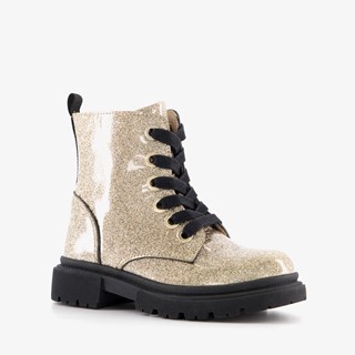 TwoDay leren meisjes veterboots goud glitters