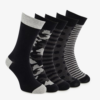 5 paar herensokken met print zwart