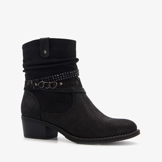 Nova dames enkellaarsjes zwart met sierbandjes