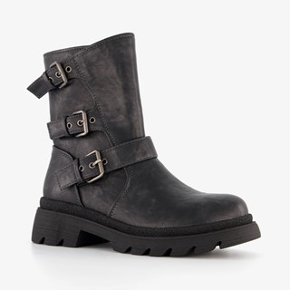 Blue Box dames biker boots met gespen grijs