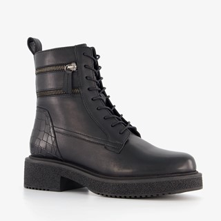 Harper leren dames veterboots zwart