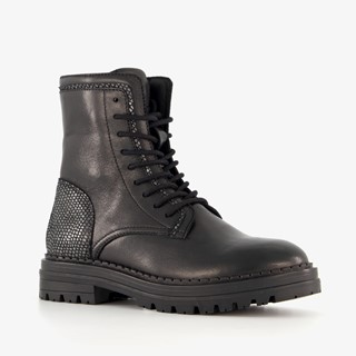 Groot leren meisjes veterboots zwart
