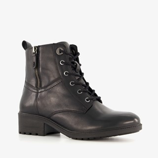 Hush Puppies leren dames veterlaarsjes zwart