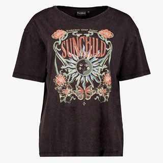 TwoDay oversized dames T-shirt acid wash zwart