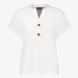 TwoDay dames embroderie T-shirt met knopen wit