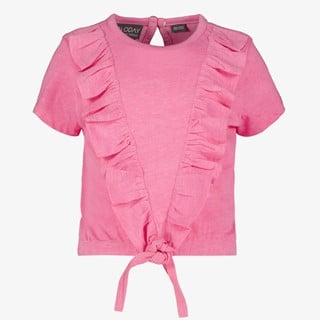 TwoDay geknoopt meisjes T-shirt met ruches roze