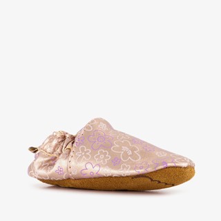 Groot leren babyschoenen met bloemenprint roze