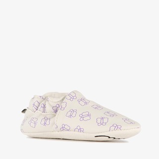 Groot leren babyschoenen met vlinders grijs