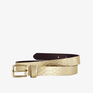 Leren dames riem slangenprint goud