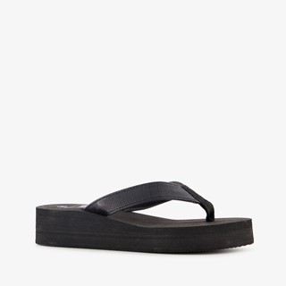Dames teenslippers met sleehak zwart