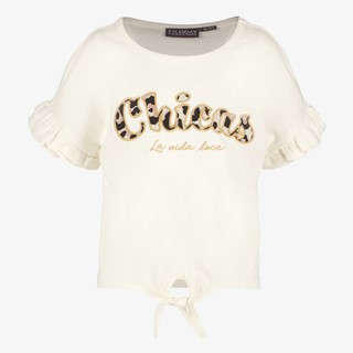 TwoDay geknoopt meisjes T-shirt met tekst wit
