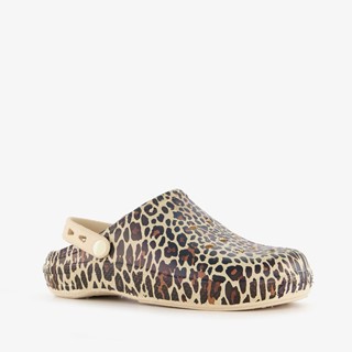 Dames klompen met panterprint beige