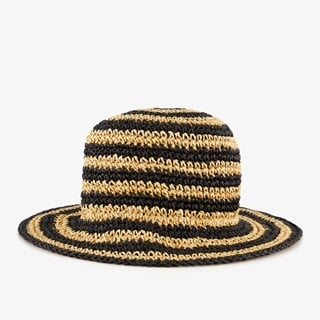 Dames strohoed gestreept beige zwart