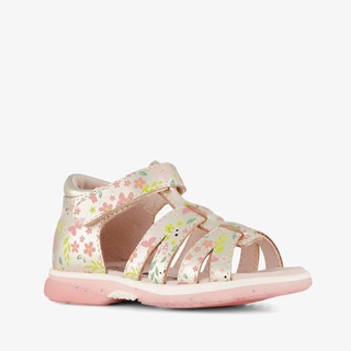 TwoDay leren meisjes sandalen met bloemen goud