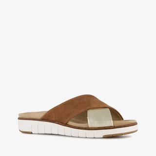 Hush Puppies leren dames slippers bruin goud