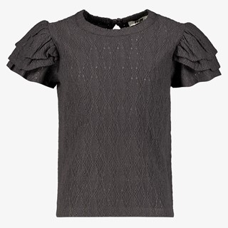 MyWay meisjes broderie shirt met pofmouwen grijs
