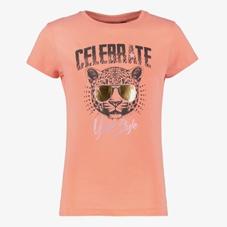 TwoDay meisjes T-shirt met tijgerkop oranje