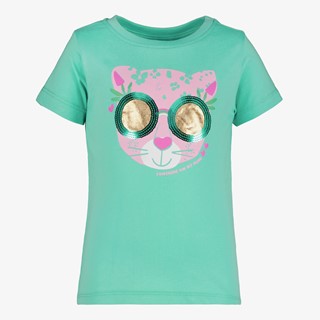 TwoDay meisjes T-shirt met panter blauw groen
