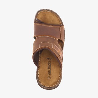 Van Beers leren heren slippers cognac