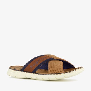Bugatti leren heren slippers cognac bruin