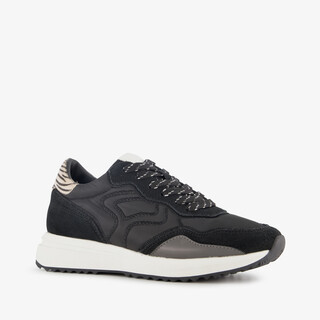 Hush Puppies suede dames sneakers met zebraprint details zwart