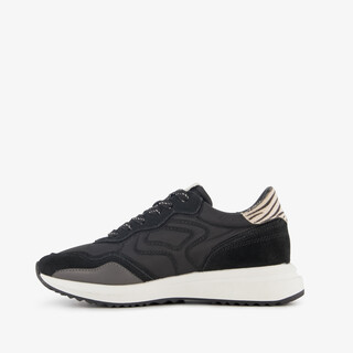 Hush Puppies suède dames sneakers met zebraprint details zwart