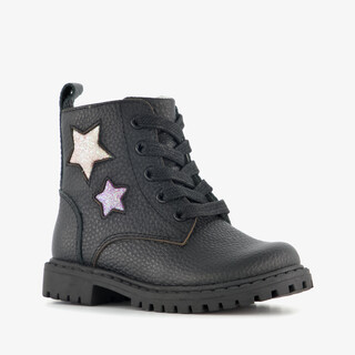 Stap leren meisjes veterboots met sterren zwart