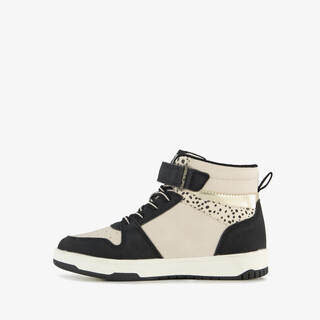Blue Box hoge meisjes sneakers met panterprint details zwart beige