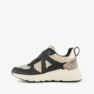 Blue Box meisjes dad sneakers met teddy inzet beige zwart