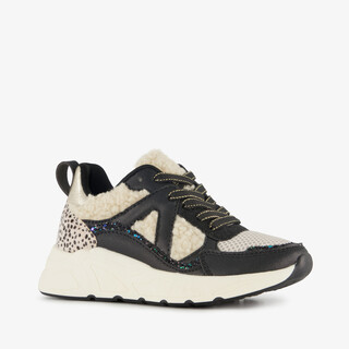 Blue Box meisjes dad sneakers met teddy inzet beige zwart