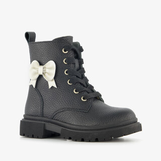 Stap leren meisjes veterboots met strik zwart