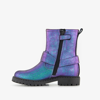 Stap leren meisjes biker boots met glitters paars