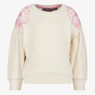 TwoDay meisjes sweater met roze borduursels beige